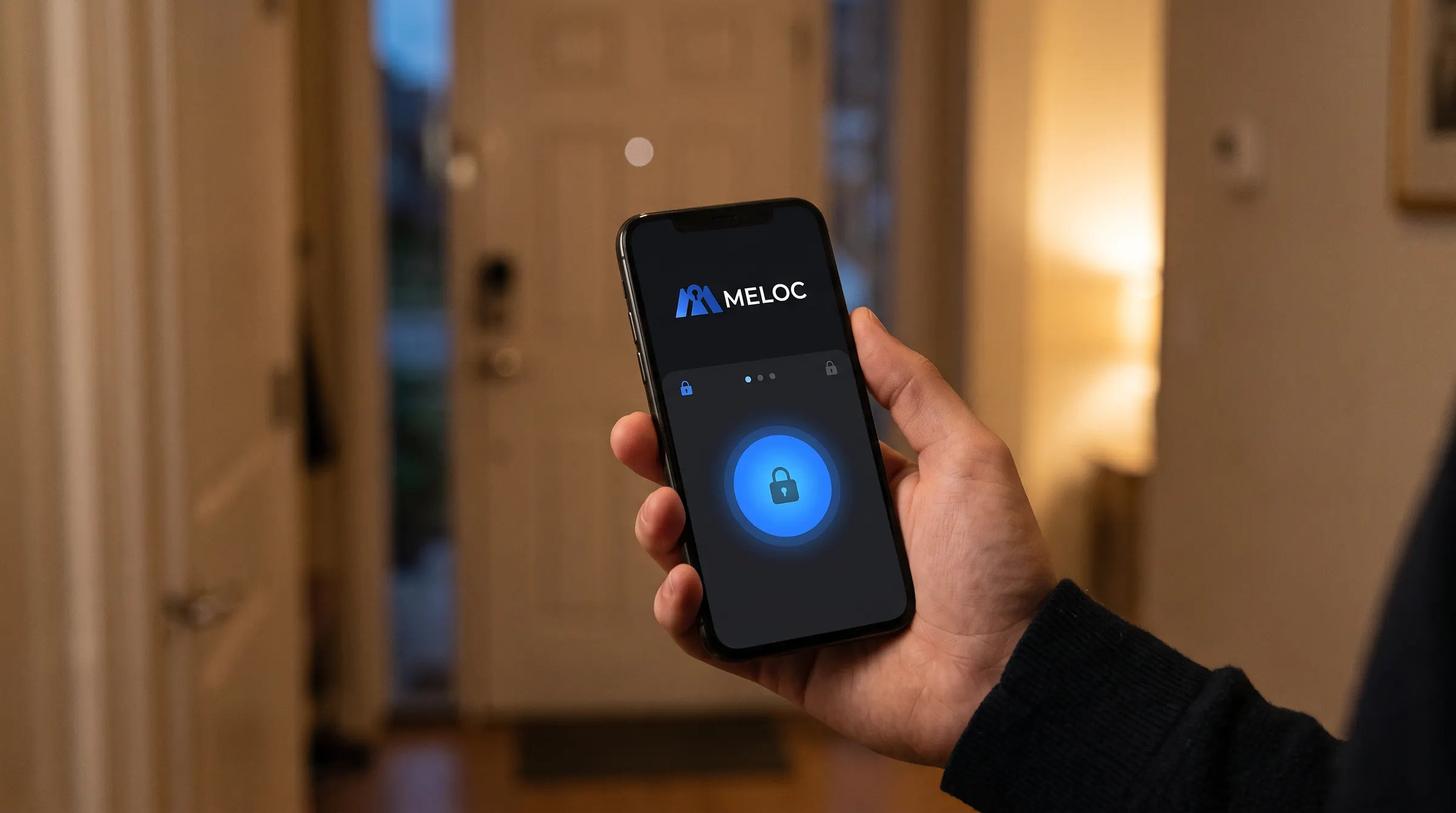A hand holding a phone with the lock app